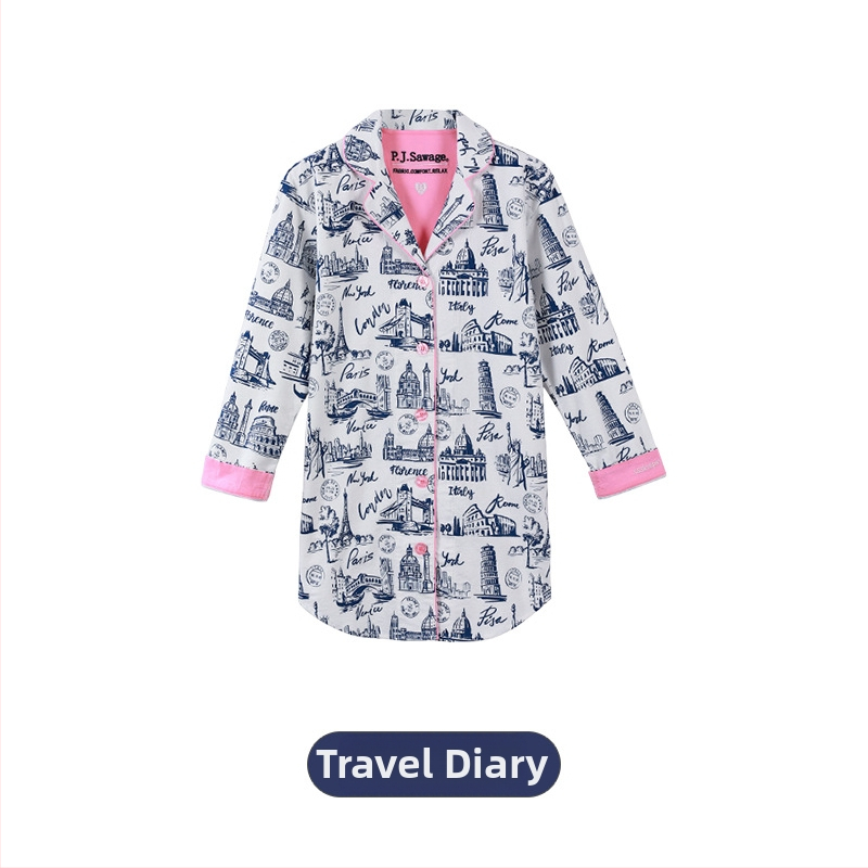 Medvilninis pūkuotas pižamų komplektas su apykakle tipo lapelis, ilgos rankovės, 181–200 g/m2, patogus namų drabužiai moterims, tinkamas žiemai, pavasariui, rudeniui