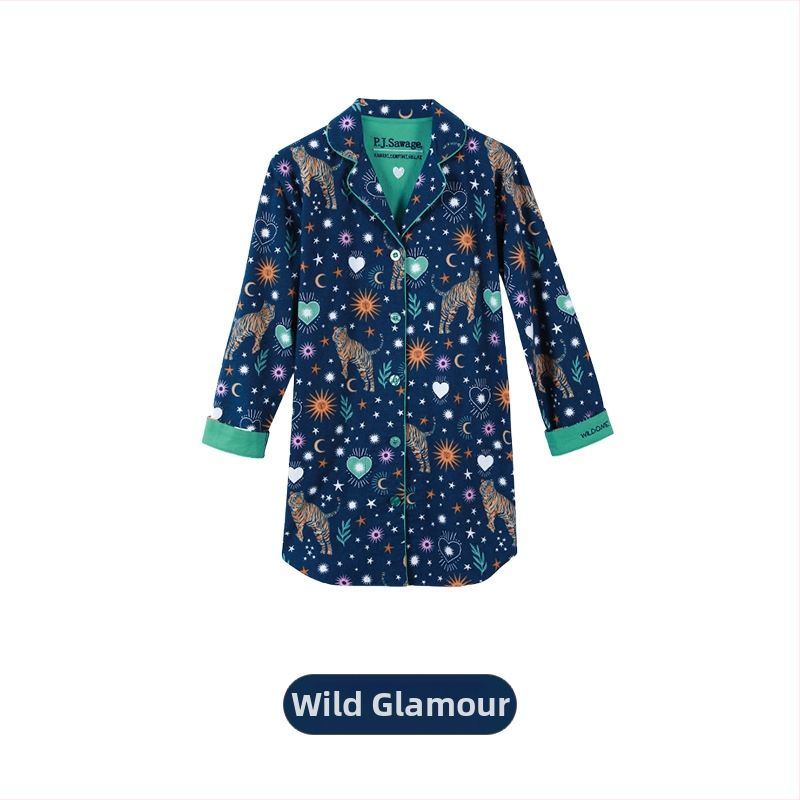 Medvilninis pūkuotas pižamų komplektas su apykakle tipo lapelis, ilgos rankovės, 181–200 g/m2, patogus namų drabužiai moterims, tinkamas žiemai, pavasariui, rudeniui