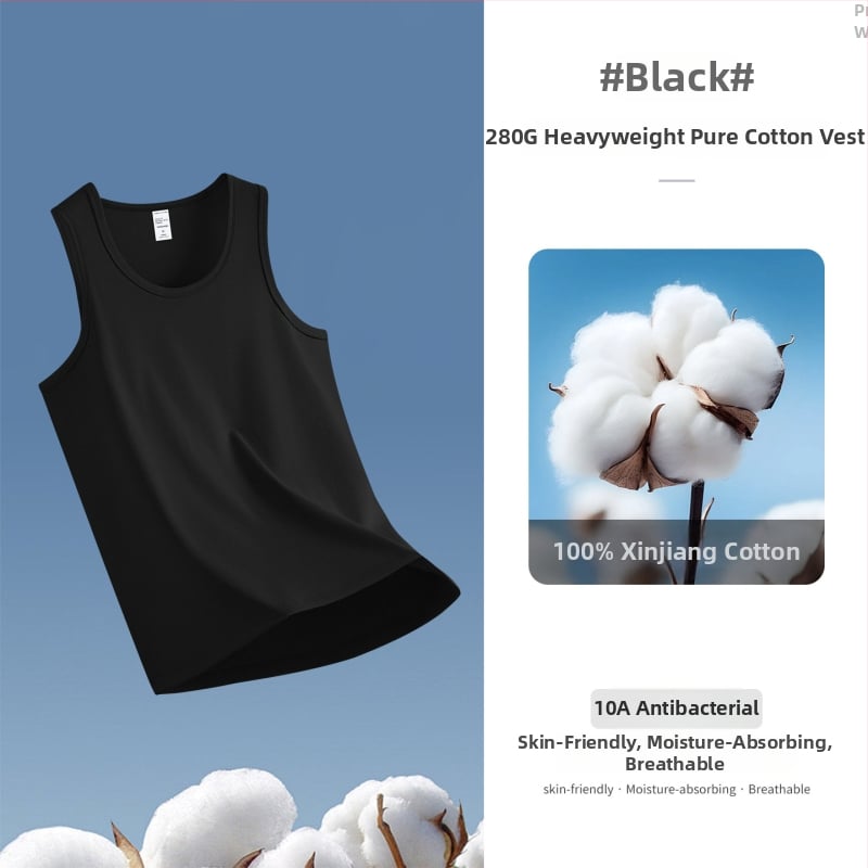 Мъжки спортен потник без ръкави, 280 g тежък памук, тясно прилепващ, с кръгъл кант, Зима 2025