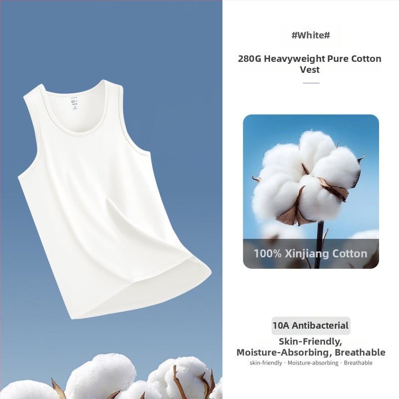 Мъжки спортен потник без ръкави, 280 g тежък памук, тясно прилепващ, с кръгъл кант, Зима 2025