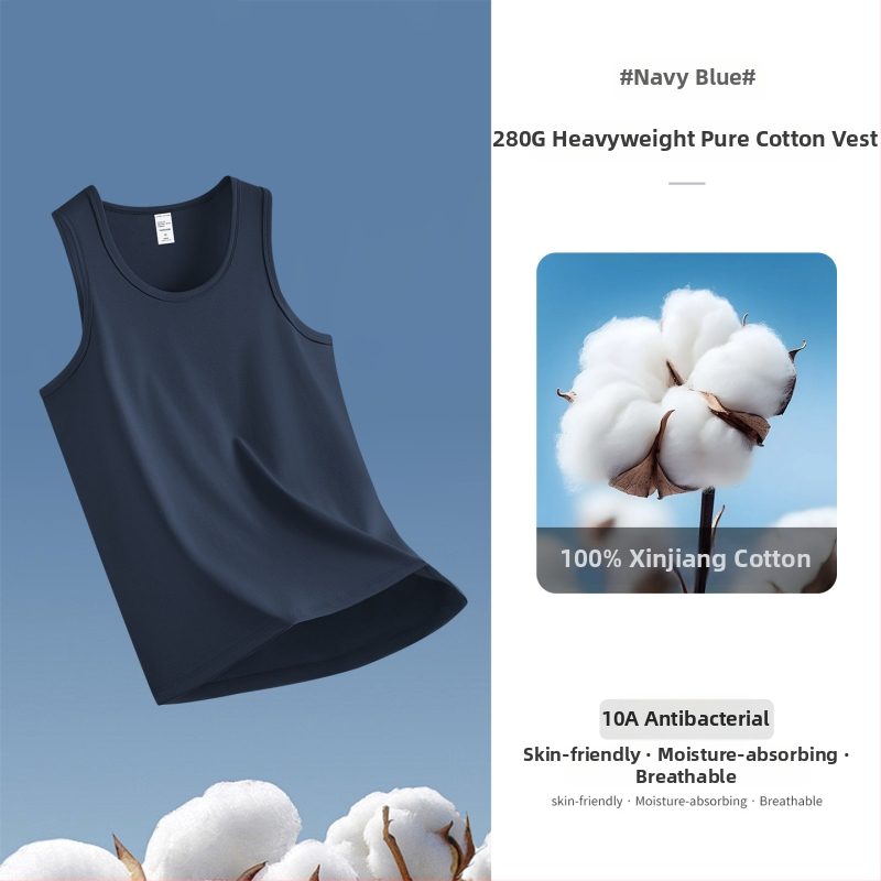 Мъжки спортен потник без ръкави, 280 g тежък памук, тясно прилепващ, с кръгъл кант, Зима 2025