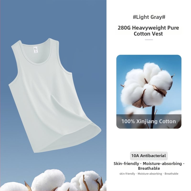 Мъжки спортен потник без ръкави, 280 g тежък памук, тясно прилепващ, с кръгъл кант, Зима 2025