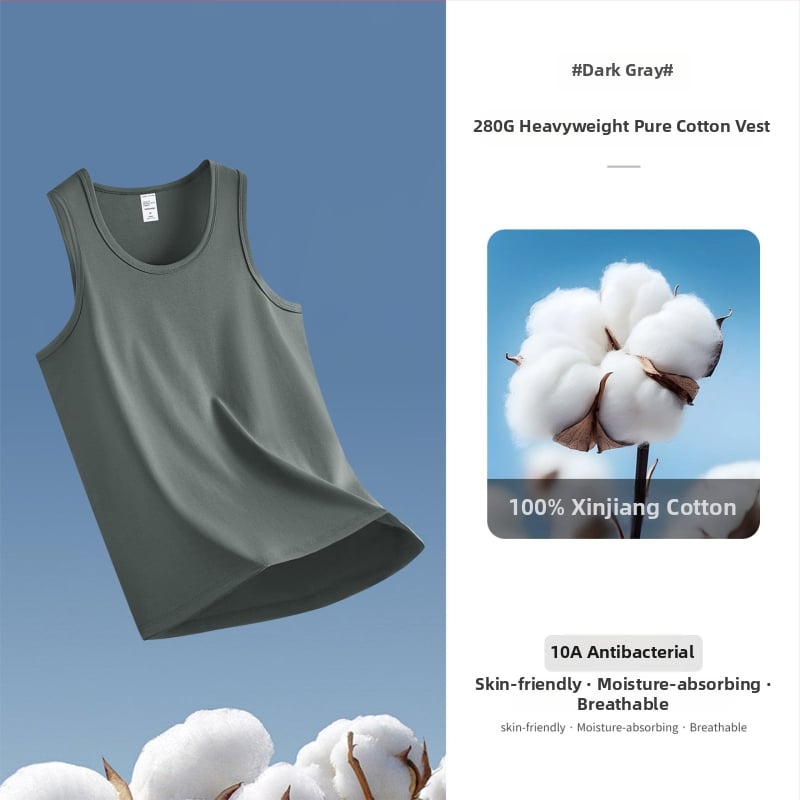 Мъжки спортен потник без ръкави, 280 g тежък памук, тясно прилепващ, с кръгъл кант, Зима 2025