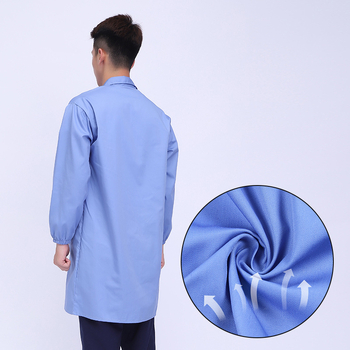Vyrų laboratorinis chalatas, ilgomis rankovėmis, kvėpuojanti medvilnės mišinio medžiaga, užsegamas mygtukais, sugeria drėgmę