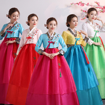 Hanbok scenos kostiumas liaudies šokių šokiams, moterims, poliesterio audinys su nailonu