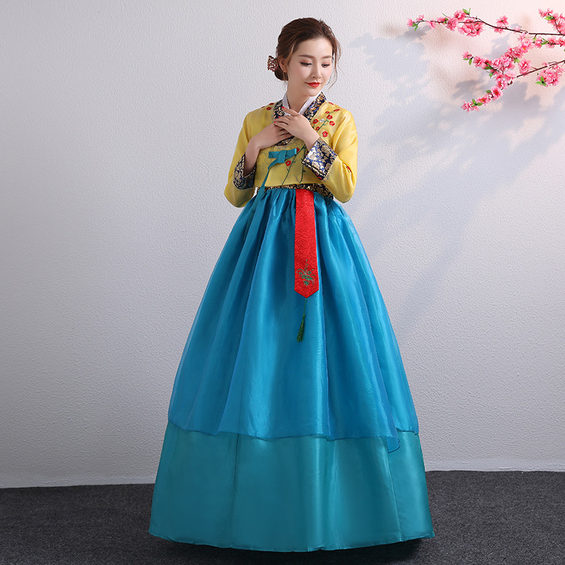 Hanbok scenos kostiumas liaudies šokių šokiams, moterims, poliesterio audinys su nailonu