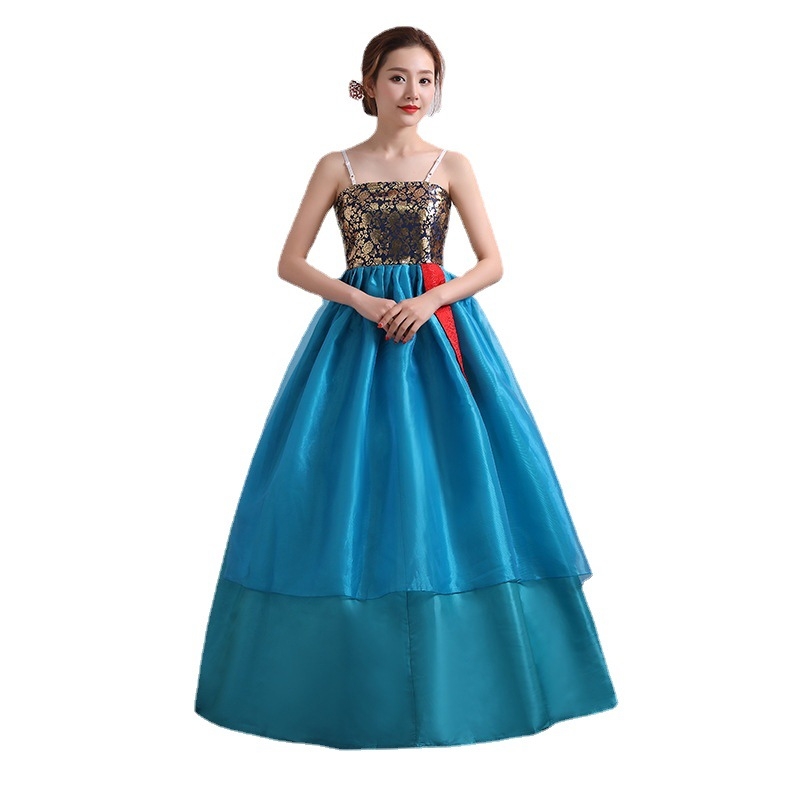 Hanbok scenos kostiumas liaudies šokių šokiams, moterims, poliesterio audinys su nailonu