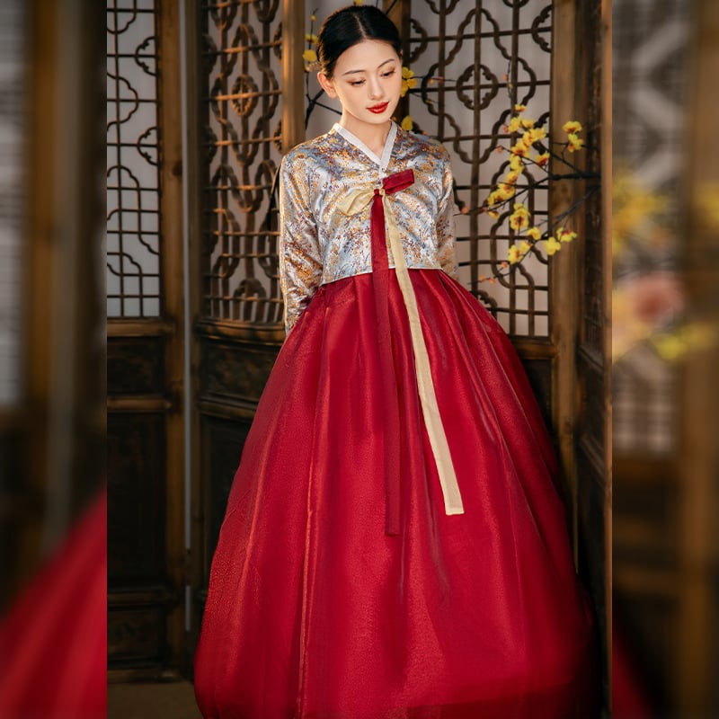 Hanbok scenos kostiumas liaudies šokių šokiams, moterims, poliesterio audinys su nailonu