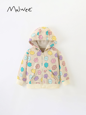 Malwee jachetă cu glugă pentru copii din bumbac, fermoar, mâneci lungi, îmbrăcăminte de toamnă pentru vârste între 3 și 8 ani, modele: monocrom / desene animate / floral