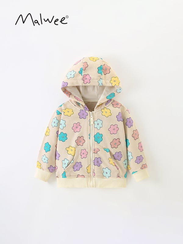 Malwee jachetă cu glugă pentru copii din bumbac, fermoar, mâneci lungi, îmbrăcăminte de toamnă pentru vârste între 3 și 8 ani, modele: monocrom / desene animate / floral