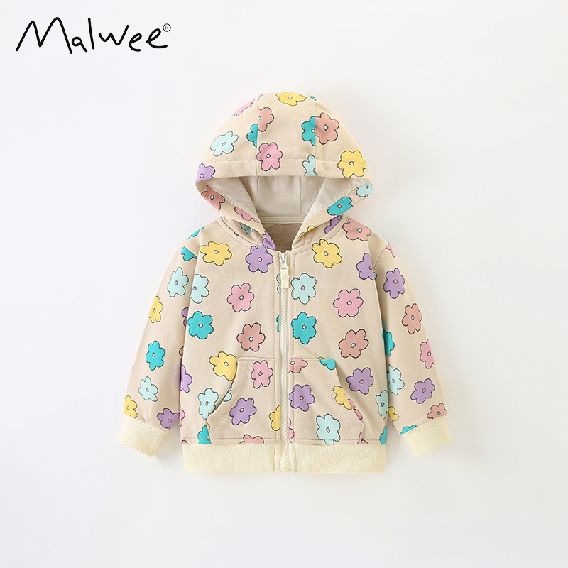 Malwee jachetă cu glugă pentru copii din bumbac, fermoar, mâneci lungi, îmbrăcăminte de toamnă pentru vârste între 3 și 8 ani, modele: monocrom / desene animate / floral