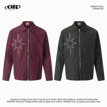 Helmestega ruuduline särk-jakk, 100% puuvill, hingav, pikkade varrukatega, vaba lõige, kevad-sügis