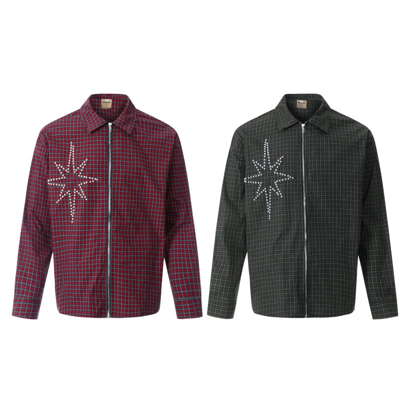 Helmestega ruuduline särk-jakk, 100% puuvill, hingav, pikkade varrukatega, vaba lõige, kevad-sügis