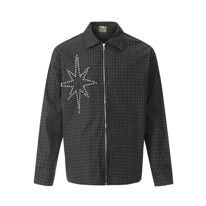 Helmestega ruuduline särk-jakk, 100% puuvill, hingav, pikkade varrukatega, vaba lõige, kevad-sügis