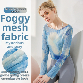 Moterų jogos viršūnė su ilgomis rankovėmis, 40D tinklinis audinys, 95% poliesteris 5% elastanas, trumpas kirpimas, prigludęs siluetas, kvėpuojantis