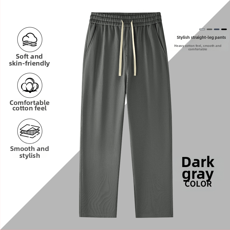 Kasdienės sportinės kelnės iš 100% medvilnės, 420 g, tiesus kirpimas su vidurine juosmeniu, dirželis ir raišteliai