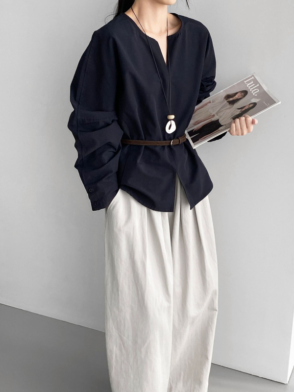 Košulja: Korejski ležerni stil, V izrez, dugi rukavi, materijal najlon-pamuk, udio pamuka 50–70%