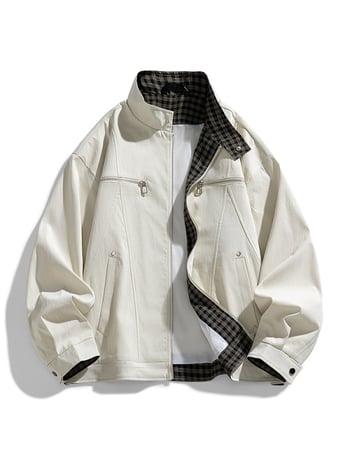 Pánska bunda: voľný strih, golier, zips, brusené tkaniny; zmes syntetických vlákien, 100% polyester; podšívka 100% polyester; bočné vrecká; jesenný model