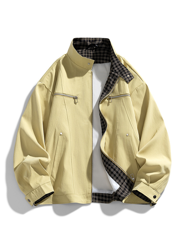 Pánska bunda: voľný strih, golier, zips, brusené tkaniny; zmes syntetických vlákien, 100% polyester; podšívka 100% polyester; bočné vrecká; jesenný model