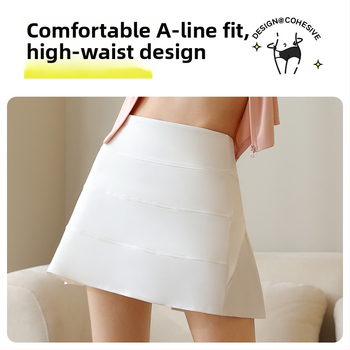 Plisuota sportinė sijonėlis A linijos, aukštas juosmuo, nailonas 88% + pamušalas spandeksas 12%, vienalytė spalva, kodas JYJQ001