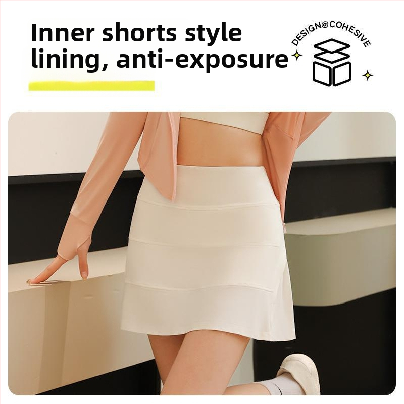 Plisētās sporta svārki A-līnija, augsts viduklis, materiāls: neilons 88% + pamatš spandeks 12%, vienkrāsaina, kods JYJQ001