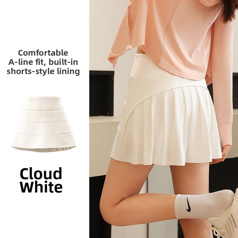 Plisuota sportinė sijonėlis A linijos, aukštas juosmuo, nailonas 88% + pamušalas spandeksas 12%, vienalytė spalva, kodas JYJQ001