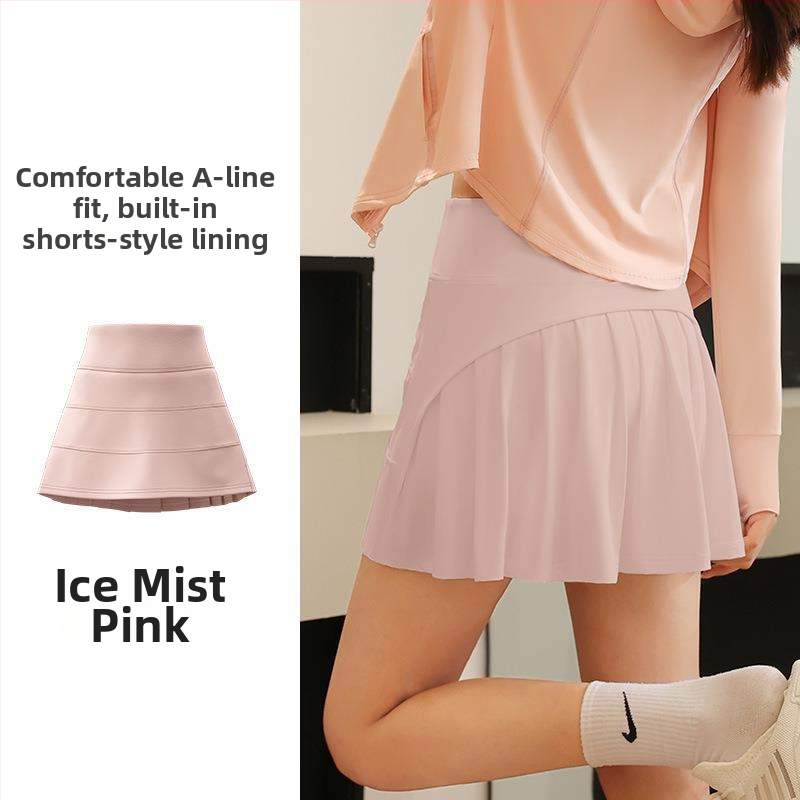 Plisuota sportinė sijonėlis A linijos, aukštas juosmuo, nailonas 88% + pamušalas spandeksas 12%, vienalytė spalva, kodas JYJQ001