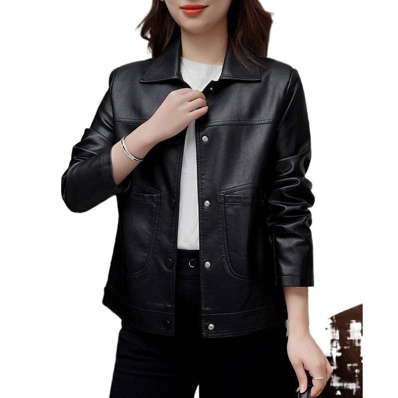 Sieviešu imitētās ādas jaka, kvadrātveida apkakle, princese piedurknes, chenille audums, pavasaris 2025