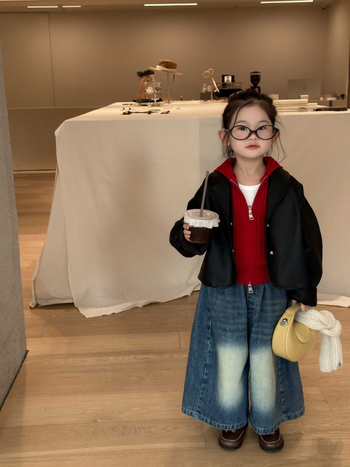 Mergaitei skirta PU odinė striukė Korejos stiliumi su apykakle, ruduo 2025