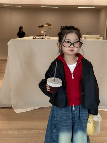 Mergaitei skirta PU odinė striukė Korejos stiliumi su apykakle, ruduo 2025