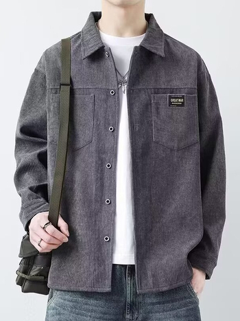 Muška Corduroy jakna s Lapel ovratnikom, jednostruko kopčanje, uži kroj, dugi rukavi, ravni rub, proljeće–jesen