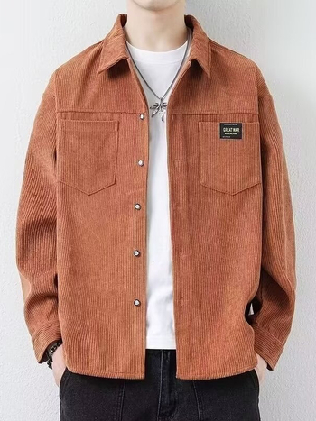 Muška Corduroy jakna s Lapel ovratnikom, jednostruko kopčanje, uži kroj, dugi rukavi, ravni rub, proljeće–jesen
