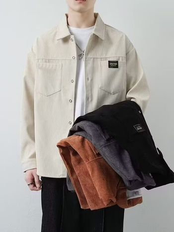 Muška Corduroy jakna s Lapel ovratnikom, jednostruko kopčanje, uži kroj, dugi rukavi, ravni rub, proljeće–jesen