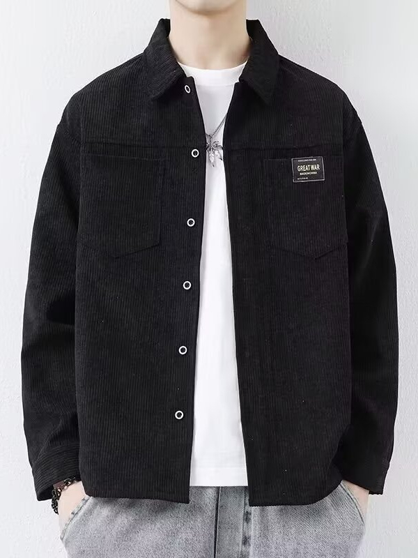 Muška Corduroy jakna s Lapel ovratnikom, jednostruko kopčanje, uži kroj, dugi rukavi, ravni rub, proljeće–jesen