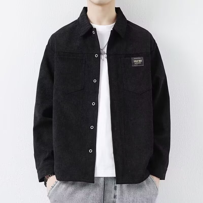Muška Corduroy jakna s Lapel ovratnikom, jednostruko kopčanje, uži kroj, dugi rukavi, ravni rub, proljeće–jesen