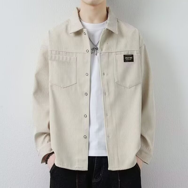 Muška Corduroy jakna s Lapel ovratnikom, jednostruko kopčanje, uži kroj, dugi rukavi, ravni rub, proljeće–jesen
