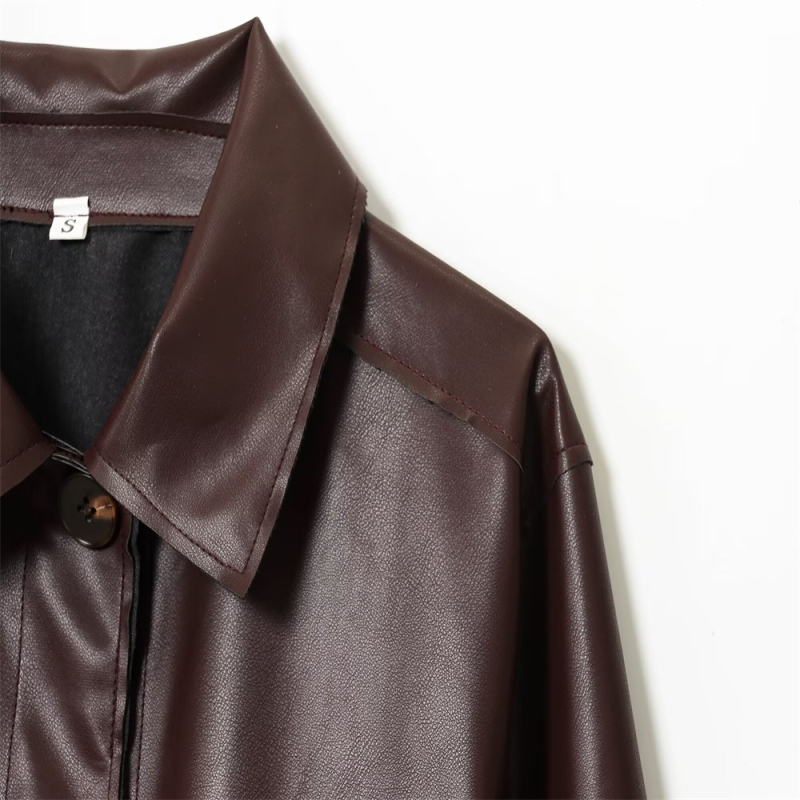 Rudenī 2025 Sievietes no mākslīgās ādas jaka ar reversu, rāvējslēdzēja aizdari, garas piedurknes, šaurs piegriezums