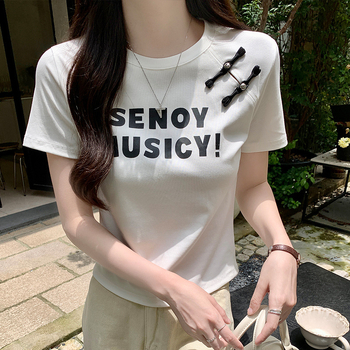 Ženski T-shirt od pamuka s otiskom, okrugli izrez, kratki rukav, slim fit, 92% pamuk + 8% elastan