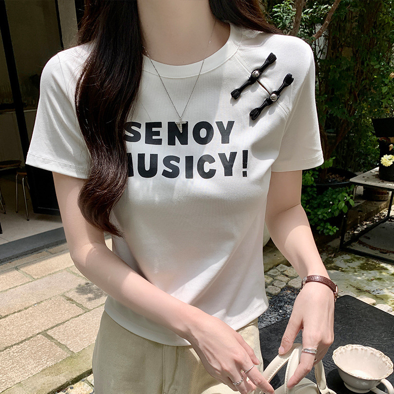 Ženski T-shirt od pamuka s otiskom, okrugli izrez, kratki rukav, slim fit, 92% pamuk + 8% elastan