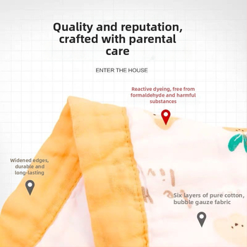 6 sluoksnių gaze kūdikių rankšluostis su spausdintu dizainu (40s siūlai, >500 g, Victoria Little Bee)