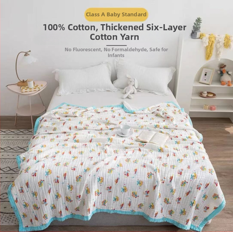 6 sluoksnių gaze kūdikių rankšluostis su spausdintu dizainu (40s siūlai, >500 g, Victoria Little Bee)