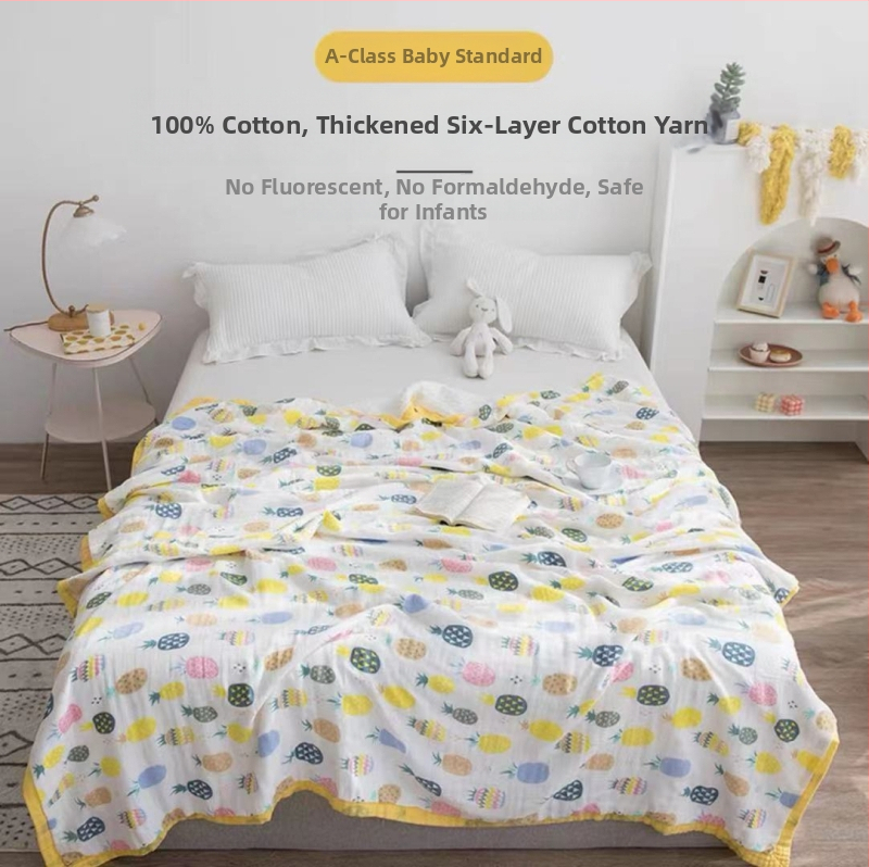 6 sluoksnių gaze kūdikių rankšluostis su spausdintu dizainu (40s siūlai, >500 g, Victoria Little Bee)