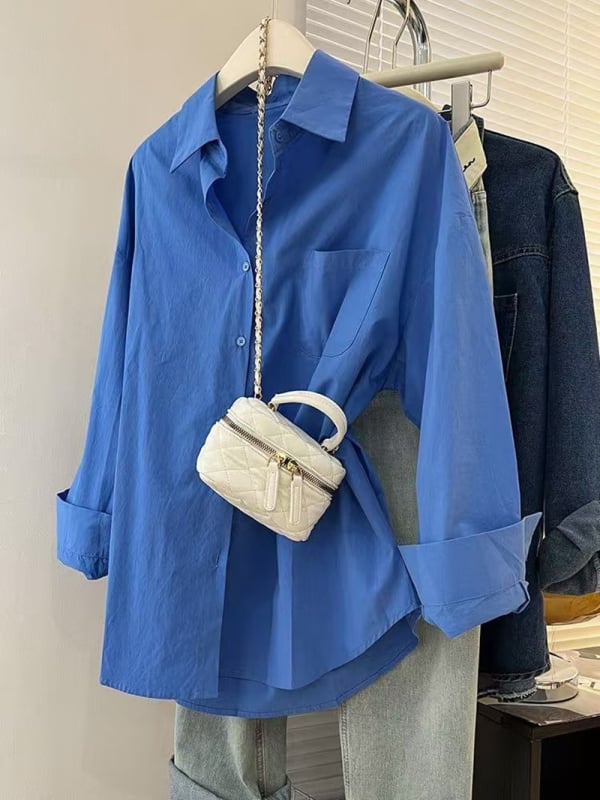 Višeslojna košulja-jakna s polo ovratnikom, dugi rukavi, opušten kroj, poliester, patchwork detalji