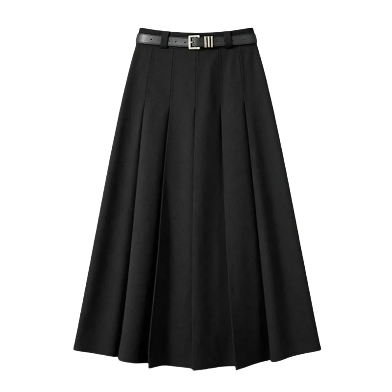Vunena plisirana suknja s visokim strukom, srednja duljina, 95% poliester