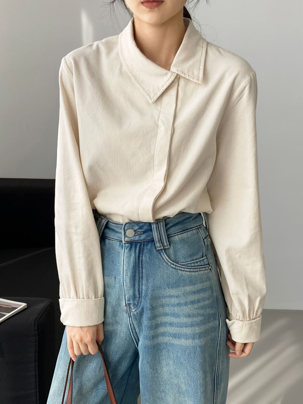 Košulja od pamuka 95%+, jedne boje, dugi rukavi, ovratnik lapel, prednje kopčanje na gumbe