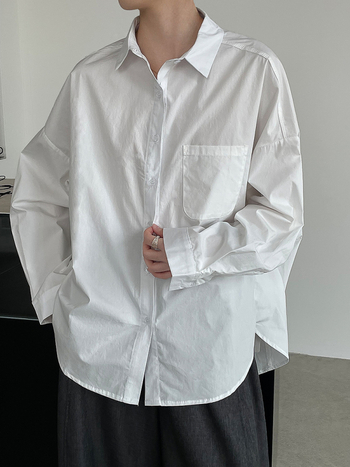 Ženska košulja s korejskim siluetom, mješavina pamuka i poliestera, dugi rukavi, širok kroj