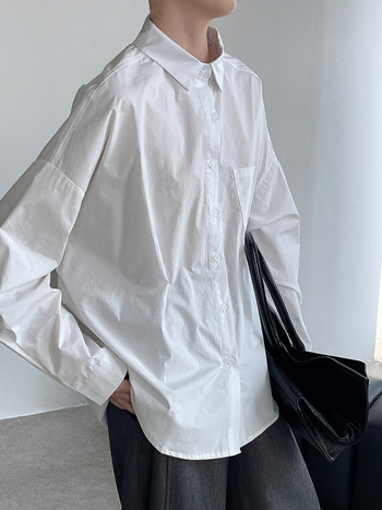 Ženska košulja s korejskim siluetom, mješavina pamuka i poliestera, dugi rukavi, širok kroj