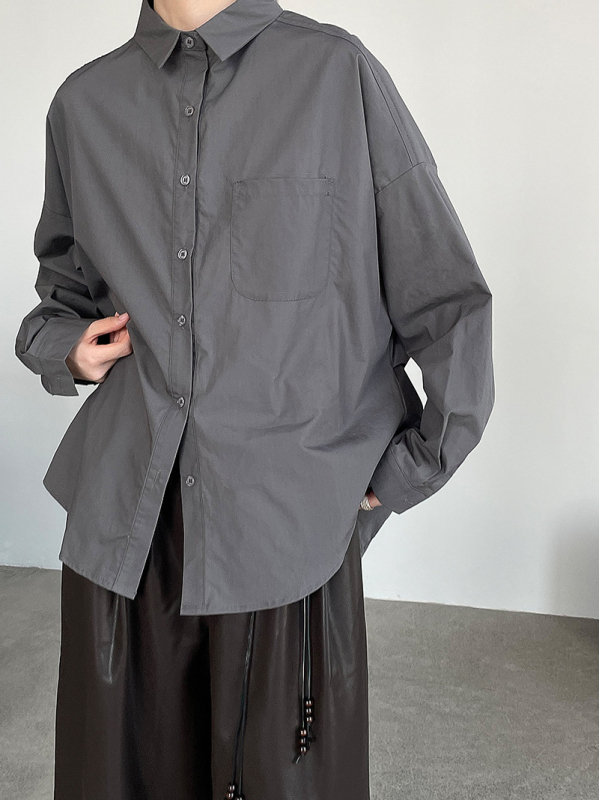 Ženska košulja s korejskim siluetom, mješavina pamuka i poliestera, dugi rukavi, širok kroj