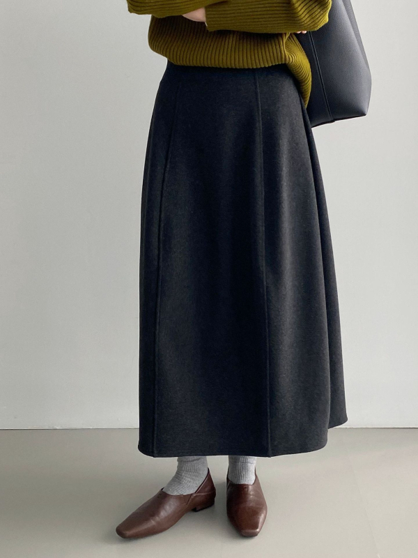 Sukňa A-línie, stredne dlhá, dizajn zošitého koláže, korejský štýl, viskózo-polyesterová zmes, zimná 2025