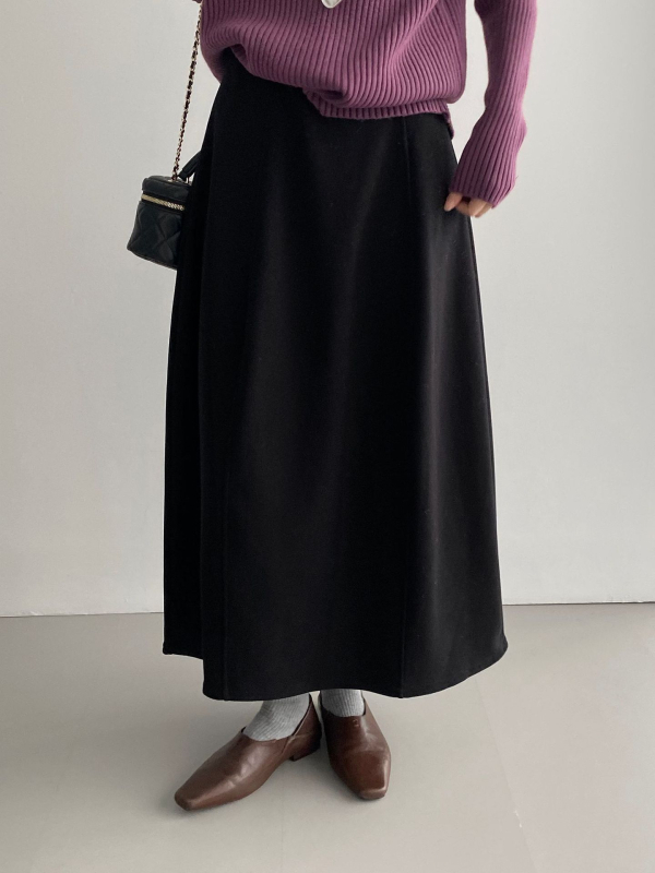 Sukňa A-línie, stredne dlhá, dizajn zošitého koláže, korejský štýl, viskózo-polyesterová zmes, zimná 2025